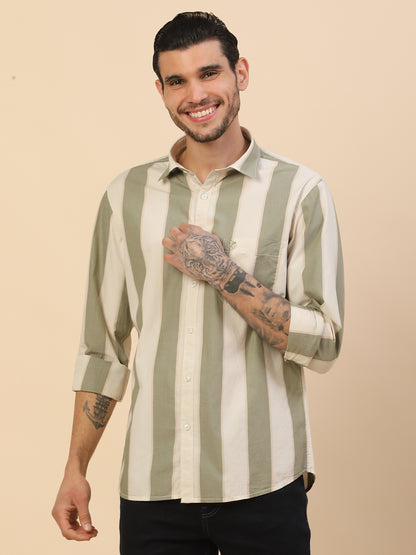 Shirt for Men | Breathable & Soft with Color Fastness Regular Fit Spread Collar Pure Cotton Fabric Striped Pattern