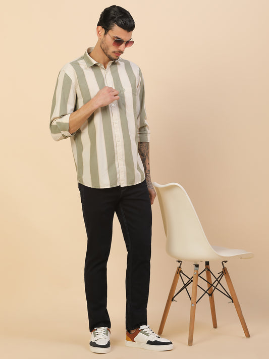 Shirt for Men | Breathable & Soft with Color Fastness Regular Fit Spread Collar Pure Cotton Fabric Striped Pattern