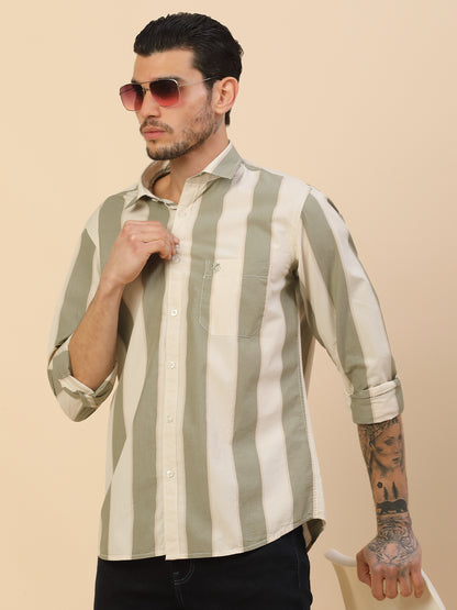 Shirt for Men | Breathable & Soft with Color Fastness Regular Fit Spread Collar Pure Cotton Fabric Striped Pattern