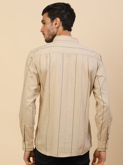 Men's Stylish Striped Casual Shirt | Regular Fit | Full Sleeve | Pure Cotton | Smart Casual Wear