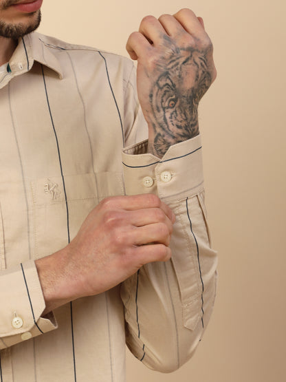 Men's Stylish Striped Casual Shirt | Regular Fit | Full Sleeve | Pure Cotton | Smart Casual Wear