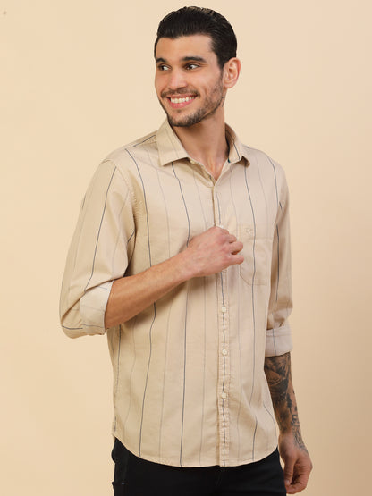 Men's Stylish Striped Casual Shirt | Regular Fit | Full Sleeve | Pure Cotton | Smart Casual Wear