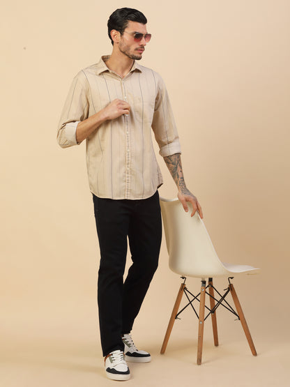 Men's Stylish Striped Casual Shirt | Regular Fit | Full Sleeve | Pure Cotton | Smart Casual Wear