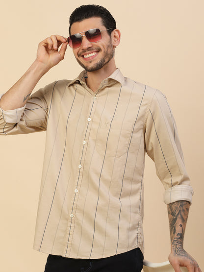 Men's Stylish Striped Casual Shirt | Regular Fit | Full Sleeve | Pure Cotton | Smart Casual Wear