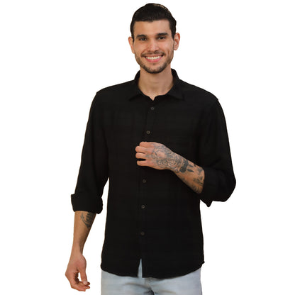 Men's Stylish Self Design Casual Shirt | Regular Fit | Full Sleeve | Nylon | Smart Casual Wear