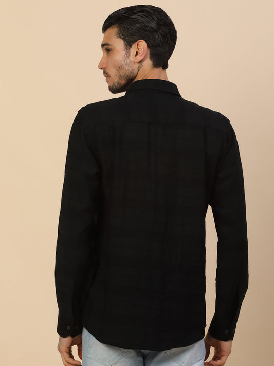 Men's Stylish Self Design Casual Shirt | Regular Fit | Full Sleeve | Nylon | Smart Casual Wear