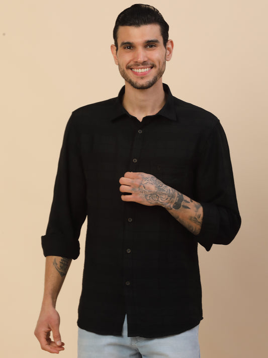 Men's Stylish Self Design Casual Shirt | Regular Fit | Full Sleeve | Nylon | Smart Casual Wear