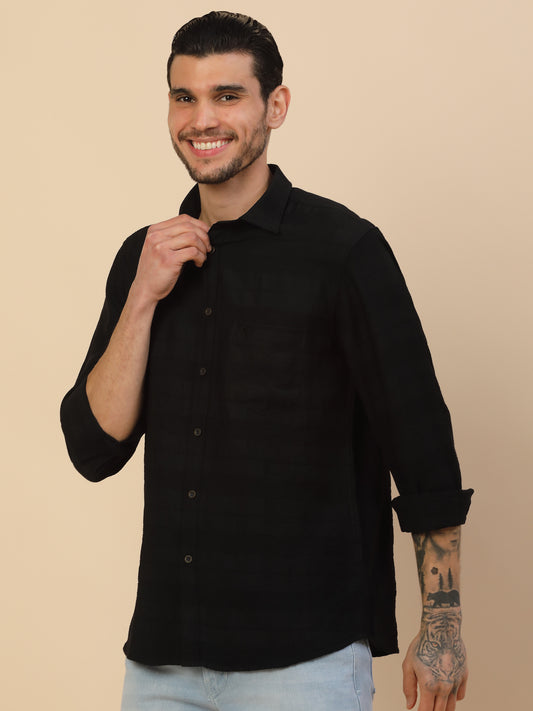 Men's Stylish Self Design Casual Shirt | Regular Fit | Full Sleeve | Nylon | Smart Casual Wear