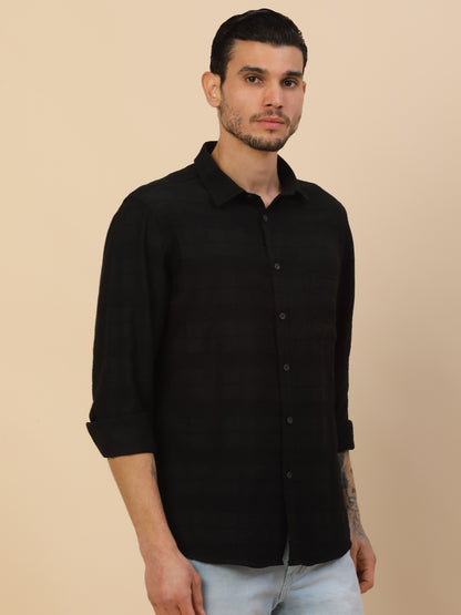 Men's Stylish Self Design Casual Shirt | Regular Fit | Full Sleeve | Nylon | Smart Casual Wear