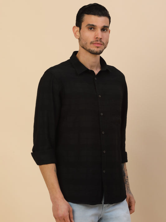 Men's Stylish Self Design Casual Shirt | Regular Fit | Full Sleeve | Nylon | Smart Casual Wear