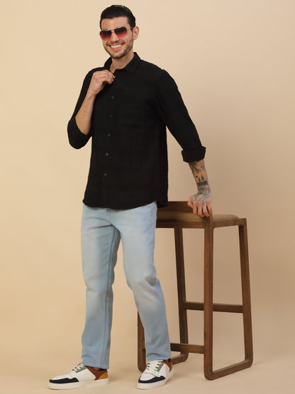 Men's Stylish Self Design Casual Shirt | Regular Fit | Full Sleeve | Nylon | Smart Casual Wear