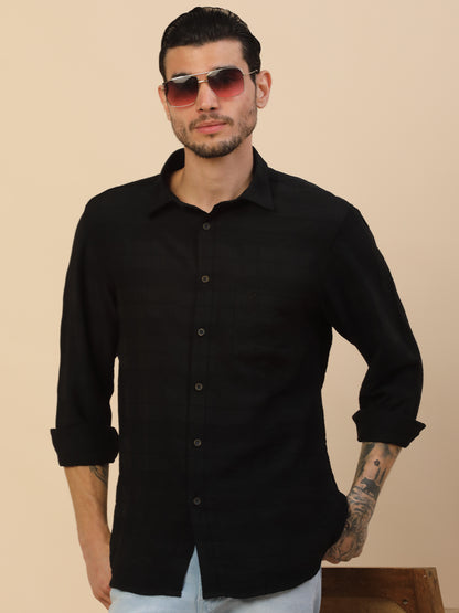 Men's Stylish Self Design Casual Shirt | Regular Fit | Full Sleeve | Nylon | Smart Casual Wear