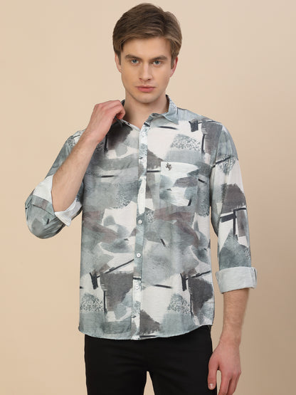 Casual Shirt for Men | Breathable & Soft with Color Fastness Regular Fit Spread Collar Neck Nylon Fabric Printed Pattern
