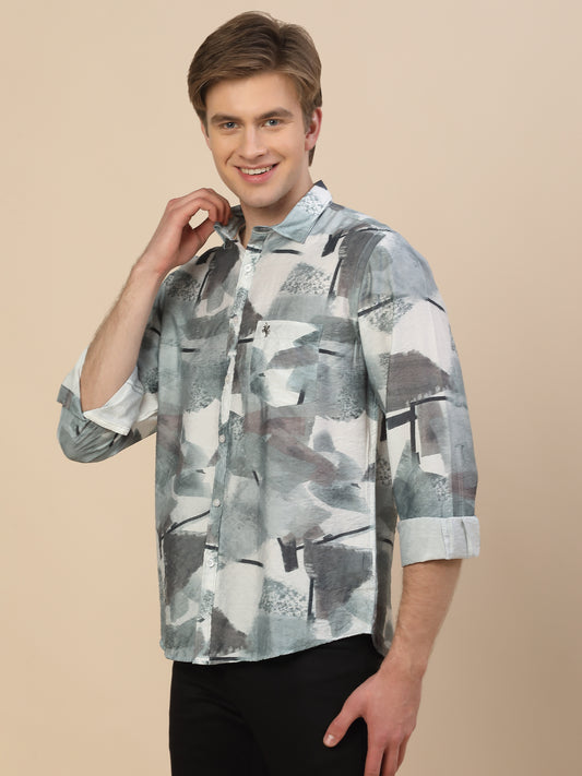 Casual Shirt for Men | Breathable & Soft with Color Fastness Regular Fit Spread Collar Neck Nylon Fabric Printed Pattern