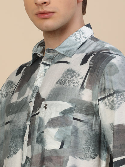 Casual Shirt for Men | Breathable & Soft with Color Fastness Regular Fit Spread Collar Neck Nylon Fabric Printed Pattern