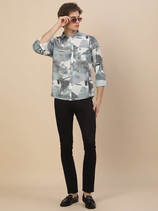 Casual Shirt for Men | Breathable & Soft with Color Fastness Regular Fit Spread Collar Neck Nylon Fabric Printed Pattern