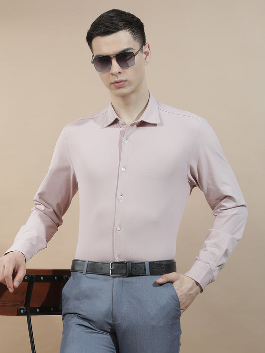 Casual Shirt for Men l Breathable & Soft with Color Fastness Slim Fit Polyester Stretch Fabric Self Design Pattern