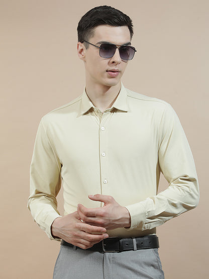 Casual Shirt for Men l Breathable & Soft with Color Fastness Slim Fit Polyester Stretch Fabric Self Design Pattern