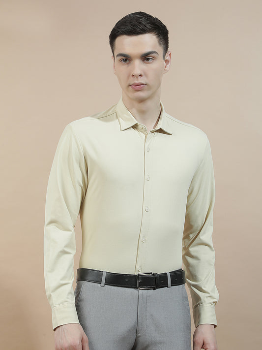 Casual Shirt for Men l Breathable & Soft with Color Fastness Slim Fit Polyester Stretch Fabric Self Design Pattern