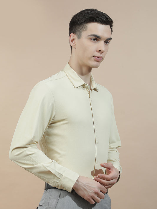 Casual Shirt for Men l Breathable & Soft with Color Fastness Slim Fit Polyester Stretch Fabric Self Design Pattern