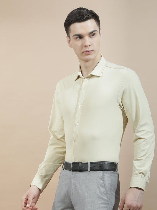 Casual Shirt for Men l Breathable & Soft with Color Fastness Slim Fit Polyester Stretch Fabric Self Design Pattern