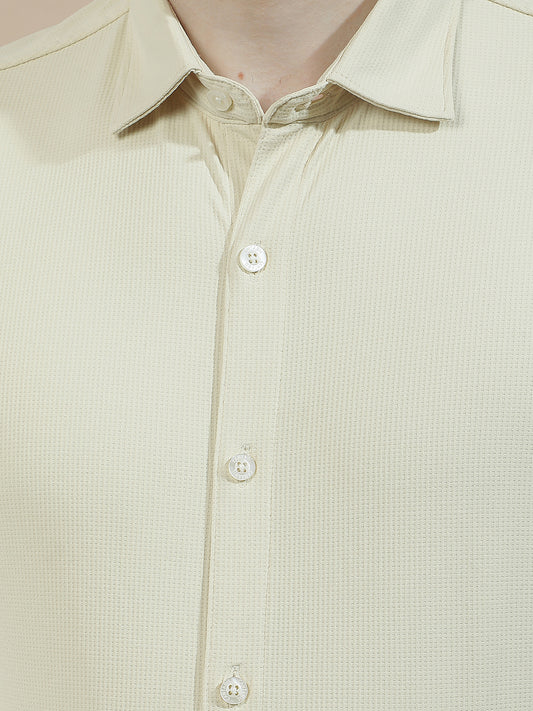 Casual Shirt for Men l Breathable & Soft with Color Fastness Slim Fit Polyester Stretch Fabric Self Design Pattern