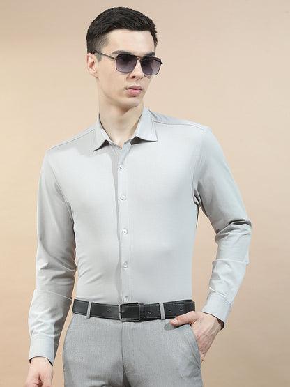 Casual Shirt for Men l Breathable & Soft with Color Fastness Slim Fit Polyester Stretch Fabric Self Design Pattern
