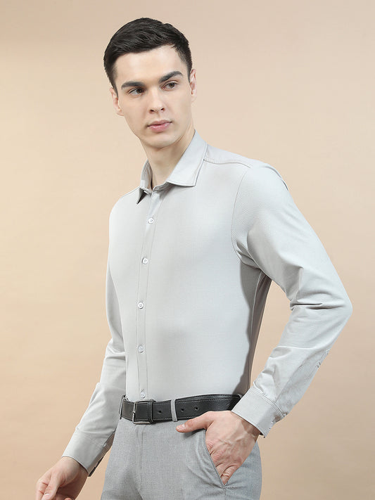 Casual Shirt for Men l Breathable & Soft with Color Fastness Slim Fit Polyester Stretch Fabric Self Design Pattern