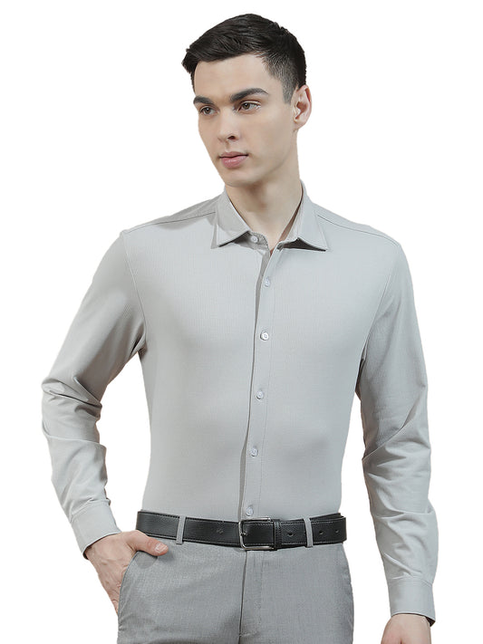 Casual Shirt for Men l Breathable & Soft with Color Fastness Slim Fit Polyester Stretch Fabric Self Design Pattern