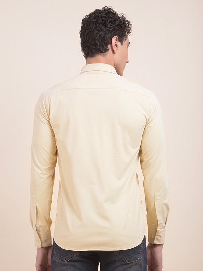 Men's Yellow Self-Design Slim Fit Full Sleeve Casual Shirt