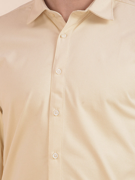Men's Pale Yellow Self Design Slim Fit Full Sleeve Casual Shirt