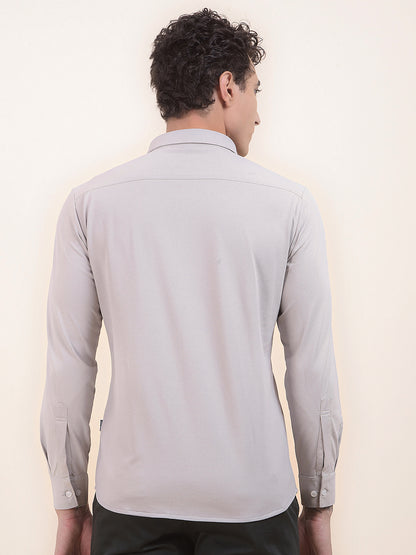 Men's Sand Grey Self Design Slim Fit Full Sleeve Casual Shirt