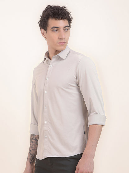 Men's Sand Grey Self Design Slim Fit Full Sleeve Casual Shirt