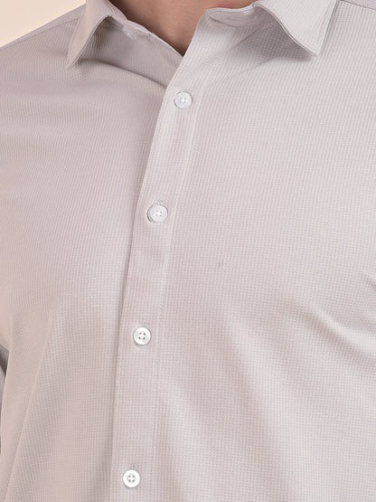 Men's Sand Grey Self Design Slim Fit Full Sleeve Casual Shirt