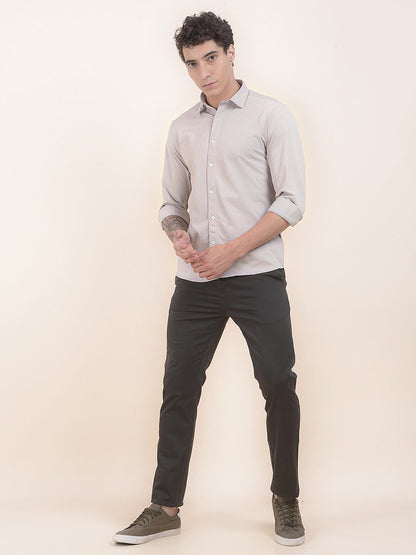 Men's Sand Grey Self Design Slim Fit Full Sleeve Casual Shirt