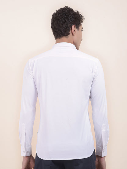 Men's White Self Design Slim Fit Full Sleeve Casual Shirt