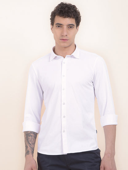 Men's White Self Design Slim Fit Full Sleeve Casual Shirt