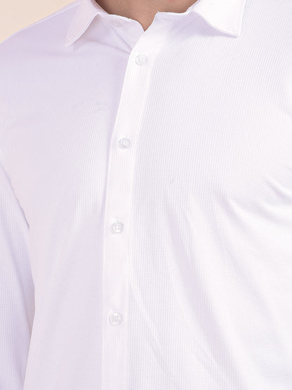 Men's White Self Design Slim Fit Full Sleeve Casual Shirt
