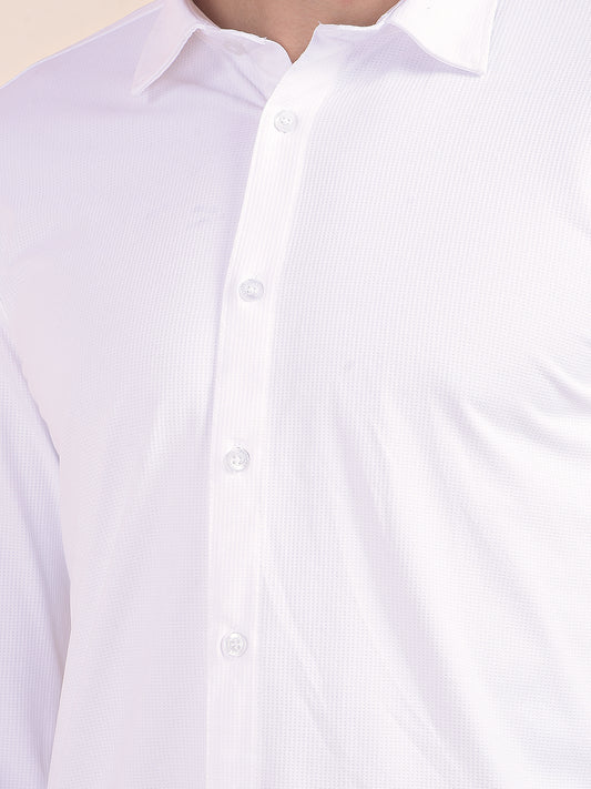Men's White Self Design Slim Fit Full Sleeve Casual Shirt