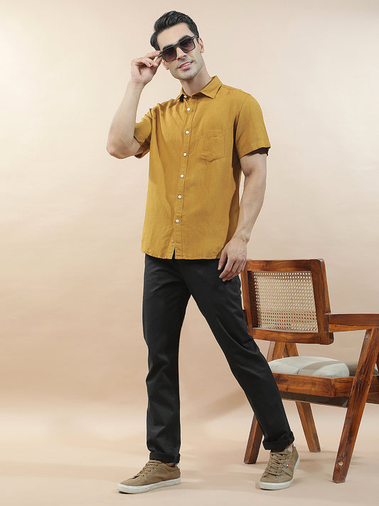 Casual Shirt for Men l Breathable & Soft with Color Fastness Slim Fit Cotton-Linen Fabric Checkered Pattern