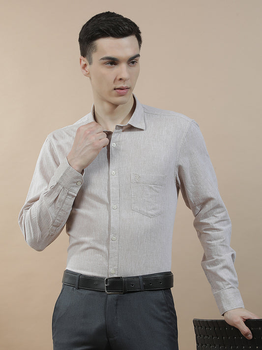 Casual Shirt for Men l Breathable & Soft with Color Fastness Slim Fit Cotton-Linen Fabric Solid Pattern
