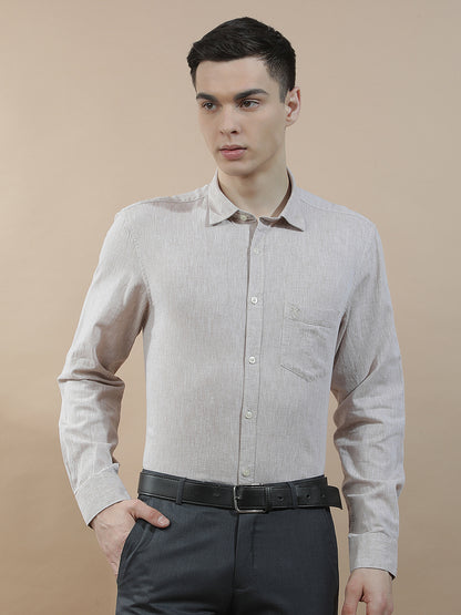 Casual Shirt for Men l Breathable & Soft with Color Fastness Slim Fit Cotton-Linen Fabric Solid Pattern