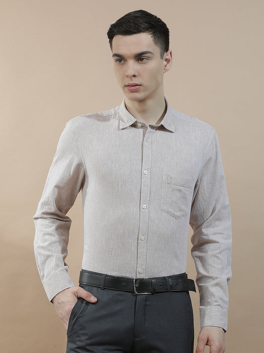 Casual Shirt for Men l Breathable & Soft with Color Fastness Slim Fit Cotton-Linen Fabric Solid Pattern