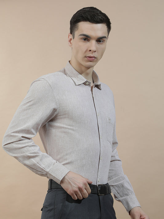 Casual Shirt for Men l Breathable & Soft with Color Fastness Slim Fit Cotton-Linen Fabric Solid Pattern
