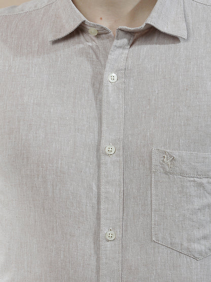 Casual Shirt for Men l Breathable & Soft with Color Fastness Slim Fit Cotton-Linen Fabric Solid Pattern