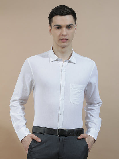 Casual Shirt for Men l Breathable & Soft with Color Fastness Slim Fit Cotton-Linen Fabric Solid Pattern