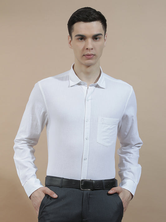 Casual Shirt for Men l Breathable & Soft with Color Fastness Slim Fit Cotton-Linen Fabric Solid Pattern