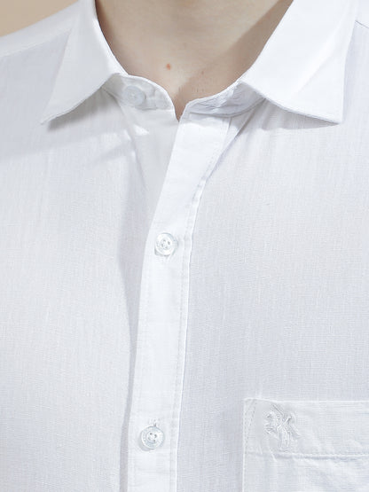 Casual Shirt for Men l Breathable & Soft with Color Fastness Slim Fit Cotton-Linen Fabric Solid Pattern