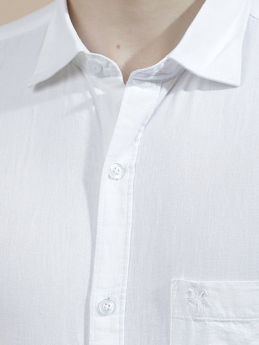 Casual Shirt for Men l Breathable & Soft with Color Fastness Slim Fit Cotton-Linen Fabric Solid Pattern