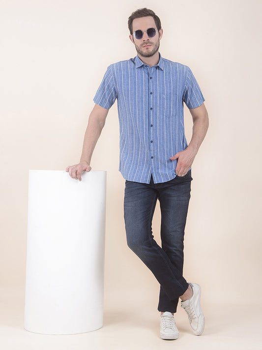  Blue Slim Fit Striped Half Sleeve Casual Shirt